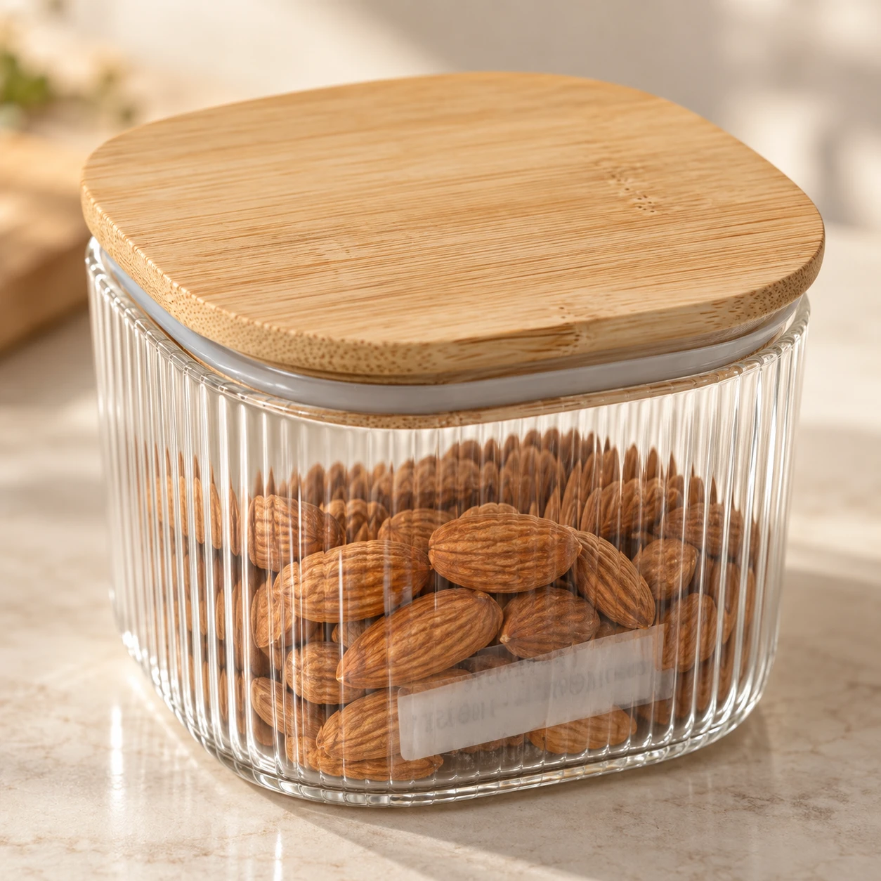 500ml Fluted Glass Storage Jar with Airtight Bamboo Lid - view 5